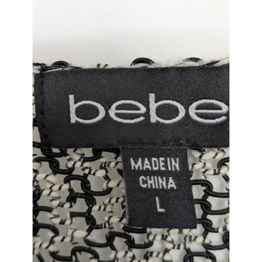 bebe Womens L Sheer Open Knit Sweater Black White Y2K Long Sleeve Going Out Top - Picture 5 of 8